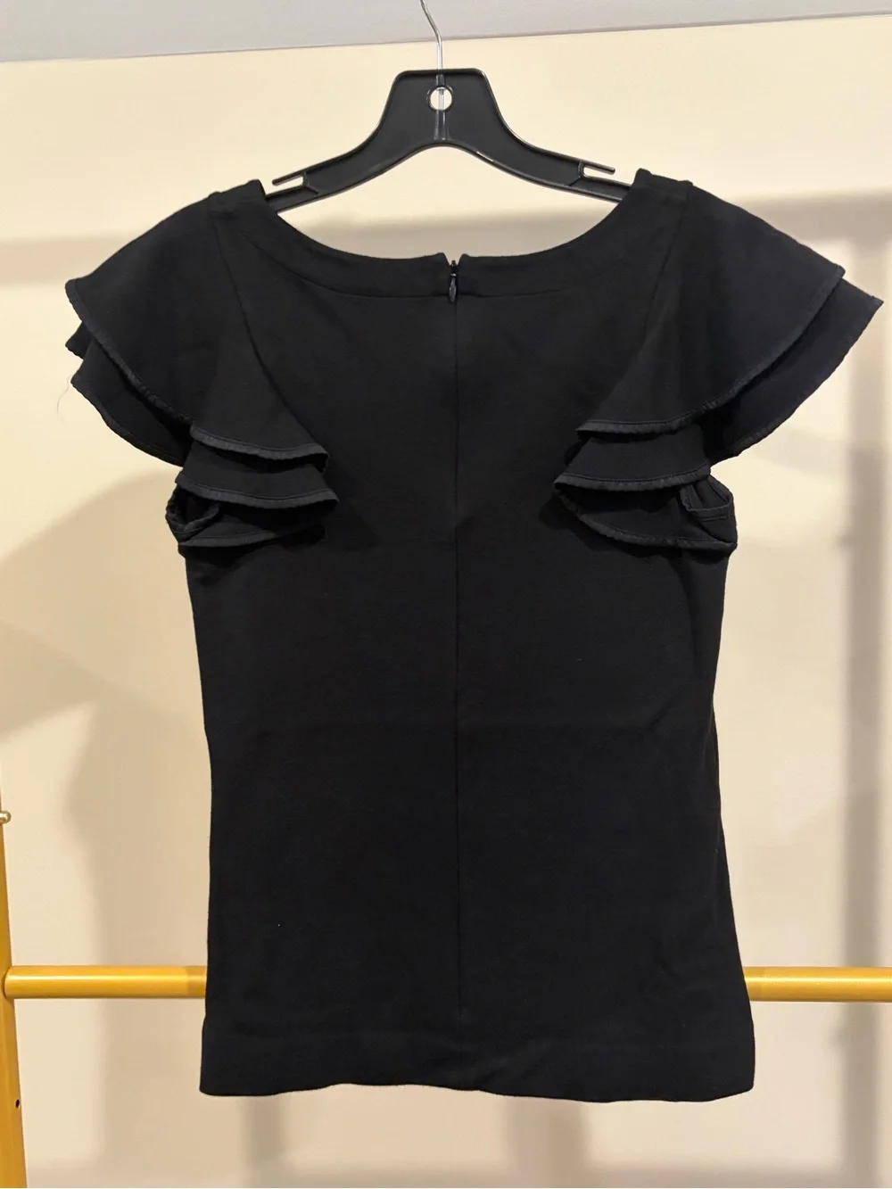 French Connection Black Ruffle Sleeve Top - Picture 2 of 4